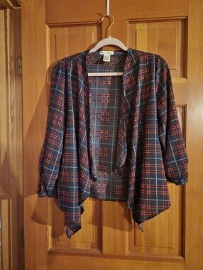 Plaid Open-Front Women’s Cardigan Sweater - Navy & Red Miley + Molly